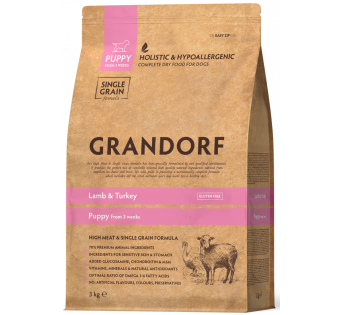 Grandorf Lamb and Turkey Puppy - Грандорф Сухой корм для щенков с 3х недель с ягнёнком и индейкой 3 кг