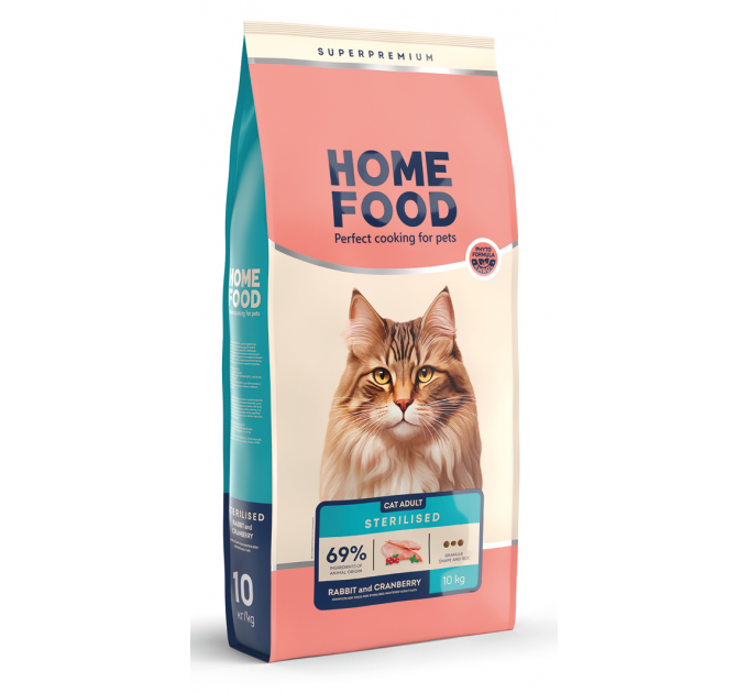 Корм для кастрированных котов и стерилизованных кошек Home Food с кроликом и клюквой 10кг