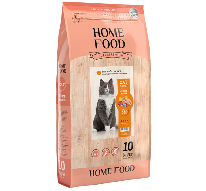 Корм для привередливых кошек Home Food с курицей и ливером 10кг