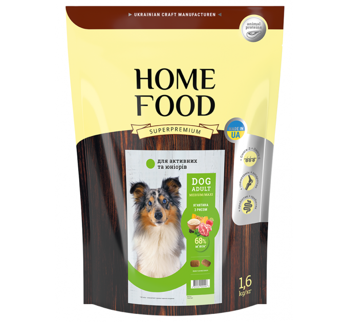 Корм для активных собак и юниоров средних и крупных пород Home Food с ягненком и рисом 1,6кг