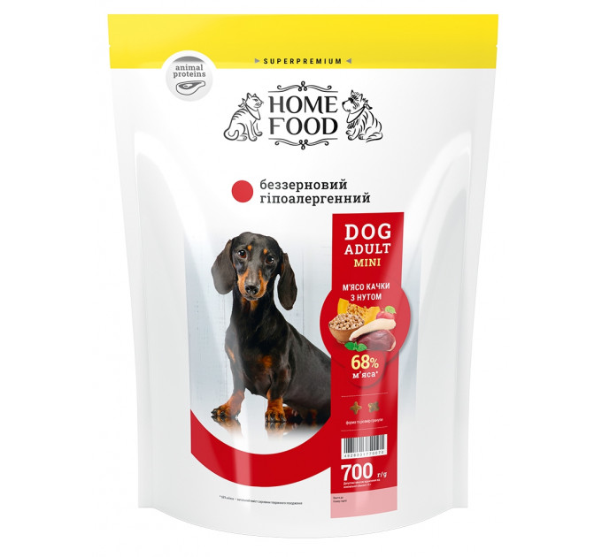Беззерновой гипоаллергенный корм для мелких пород собак Home Food с уткой и нутом 0,7кг