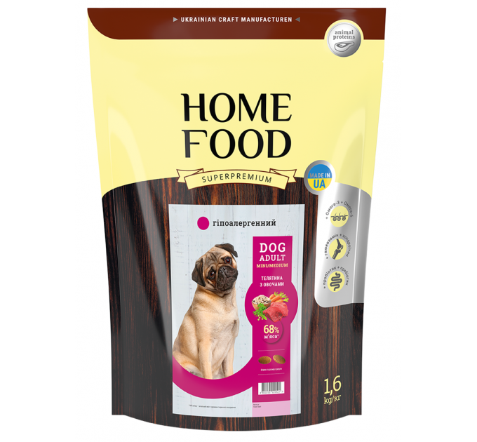 Гипоаллергенный корм для собак мелких и средних пород Home Food с телятиной и овощами 1,6кг