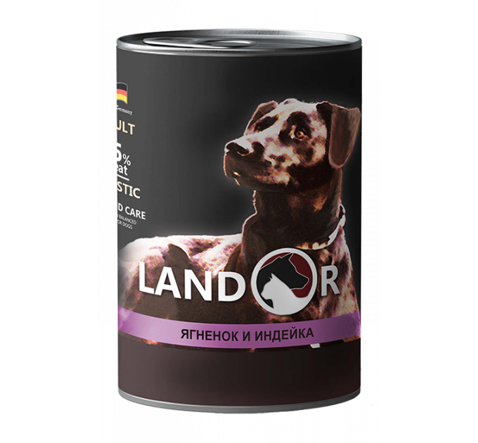 Вологий корм для собак усіх порід LANDOR з ягням та індичкою 400г