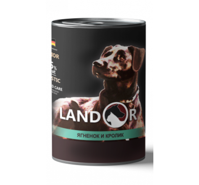 Вологий корм для літніх собак усіх порід LANDOR з ягням та кроликом 400г