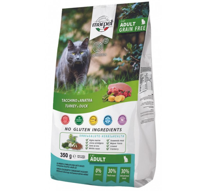 Marpet Aequilibria Grain Free Сухой корм для взрослых котов с индейкой и уткой 0,35кг