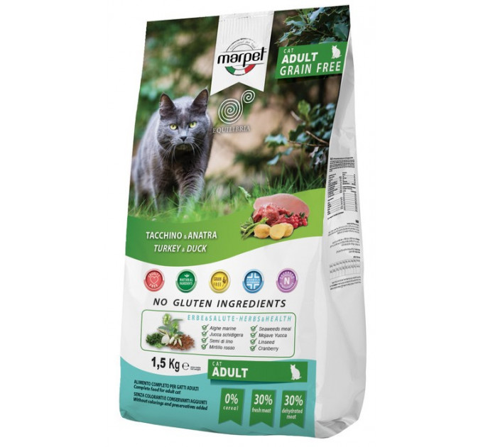 Marpet Aequilibria Grain Free Сухой корм для взрослых котов с индейкой и уткой 1,5кг