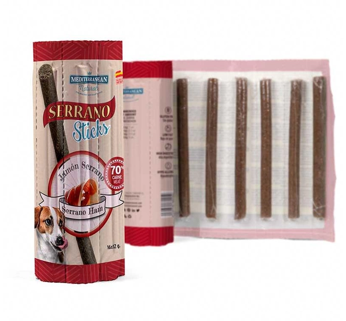 Натуральные палочки для собак Mediterranean Natural Serrano sticks с хамоном, 16 шт