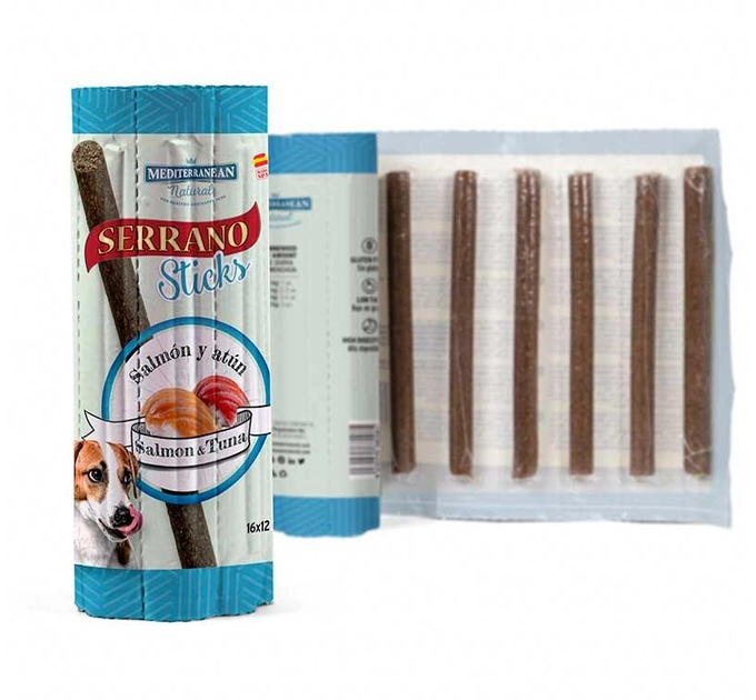 Натуральные палочки для собак Mediterranean Natural Serrano sticks с лососем и тунцом, 16 шт