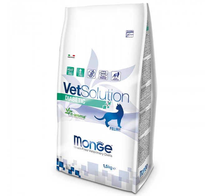 Корм для кошек Monge VetSolution Diabetic при нарушении обмена веществ, при сахарном диабете 1,5 кг