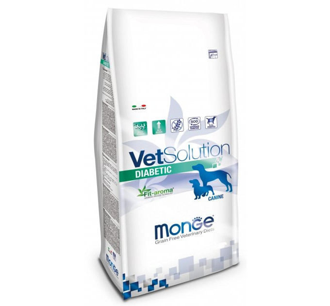  Корм для собак Monge VetSolution Diabetic при нарушении обмена веществ, при сахарном диабете 12 кг