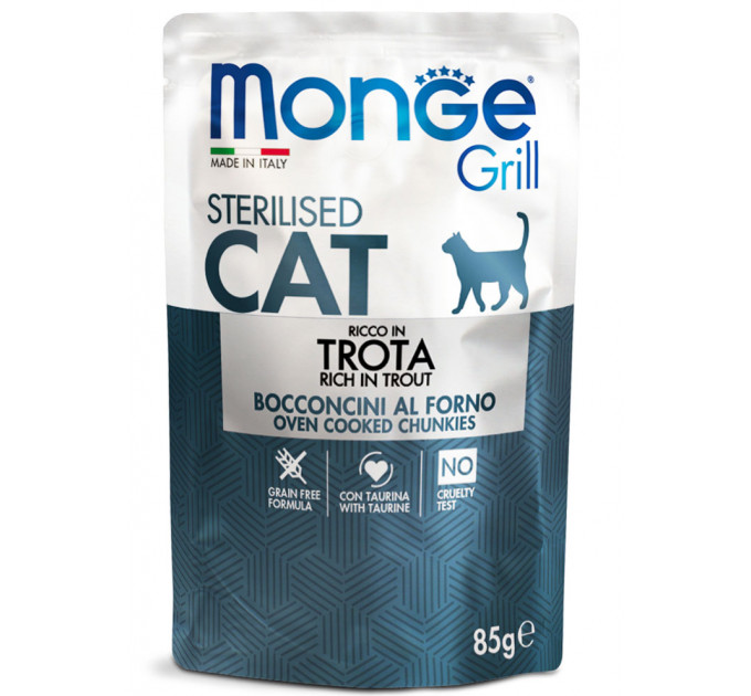 MONGE CAT GRILL Sterilised паучи для стерилизованных кошек с форелью 85г
