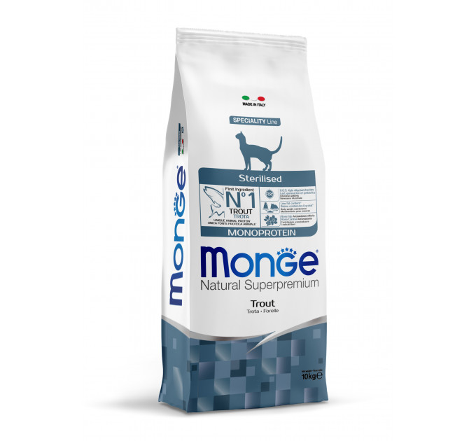 Корм для кошек Monge CAT Monoprotein Sterilised с форелью 10кг