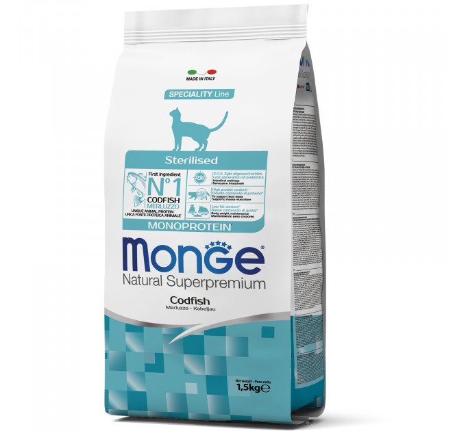 Корм для котів Monge CAT Sterilised з тріскою 1,5 кг