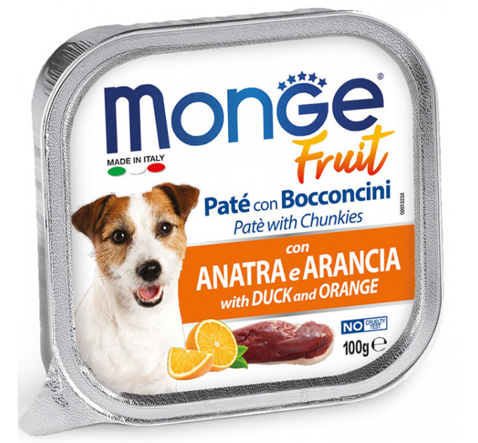 MONGE DOG FRUIT паштет для собак з качкою та апельсином 100г