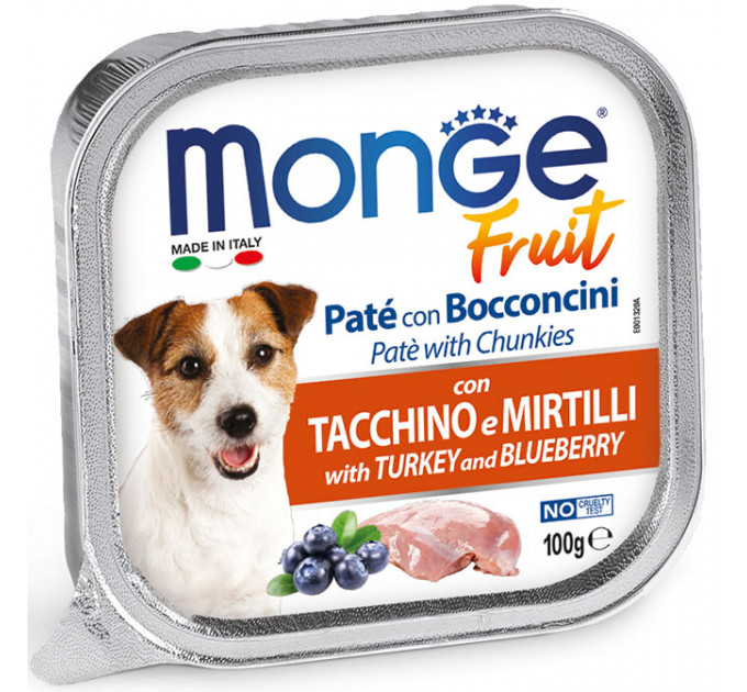 MONGE DOG FRUIT паштет для собак з індичкою та чорницею 100г