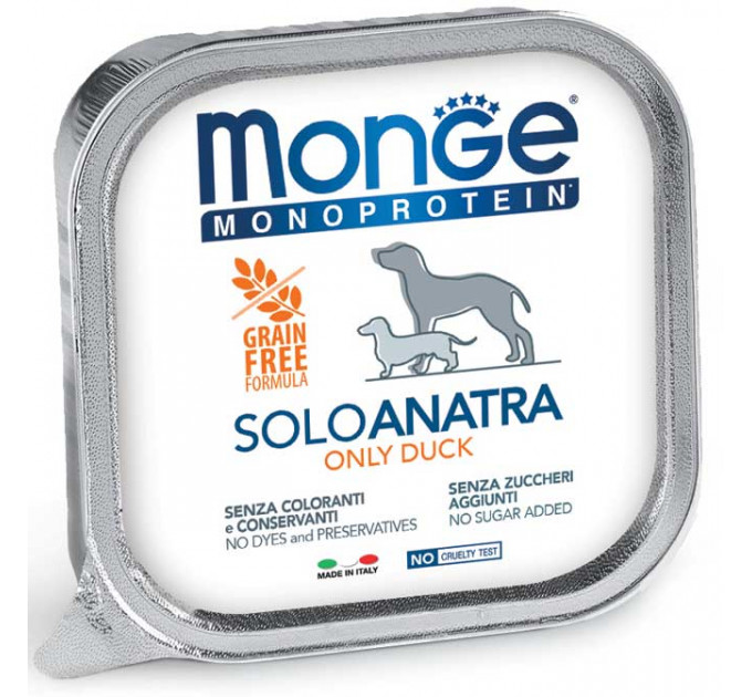 MONGE DOG SOLO 100% утка 150г - монопротеиновый паштет для собак