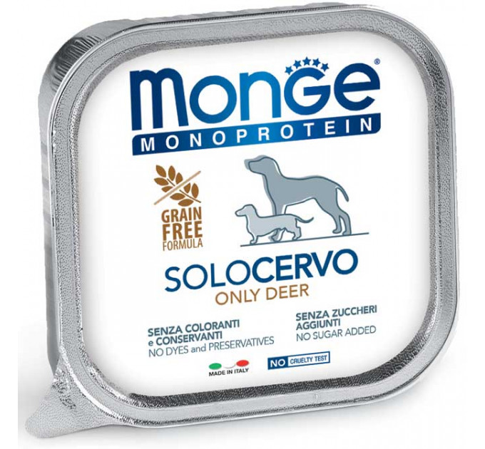 MONGE DOG SOLO 100% оленина 150г - монопротеиновый паштет для собак