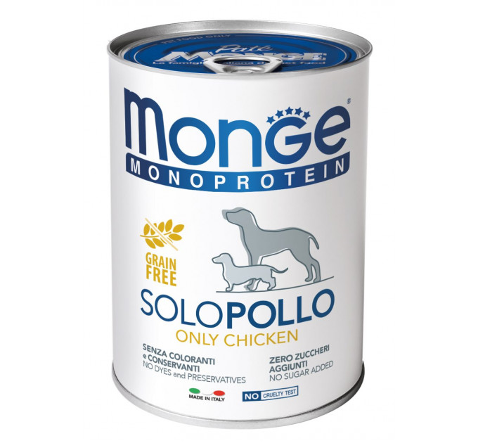 MONGE DOG SOLO 100% курица 400г - монопротеиновый паштет для собак