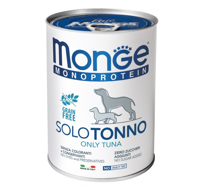 MONGE DOG SOLO 100% тунец 400г - монопротеиновый паштет для собак