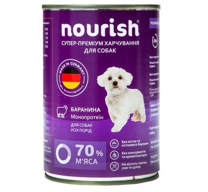 Монопротеїнова консерва Nourish з бараниною для собак 400г