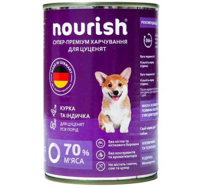 Консерва Nourish с курицей и индейкой для щенков 400г