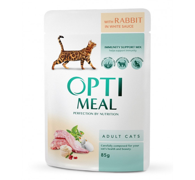 Влажный корм Optimeal с кроликом в белом в соусе для взрослых котов 85г