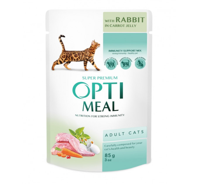 Вологий корм Optimeal з кроликом у морквяному желе для дорослих котів 85г