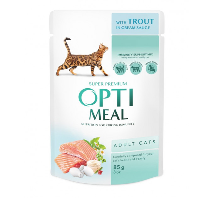 Влажный корм Optimeal с форелью в кремовом соусе для взрослых котов 85г