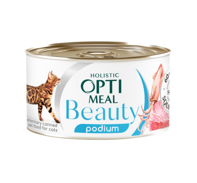 Влажный корм Optimeal Beauty Podium с полосатым тунцом и кольцами кальмара в соусе для взрослых кошек 70г