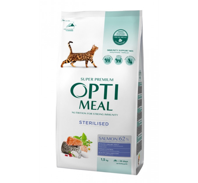 Сухой корм Optimeal Adult Cat Sterilised с лососем для стерилизованных котов 1,5кг