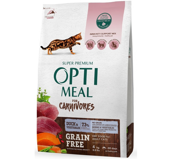 Беззерновий сухий корм Optimeal з качкою та овочами для дорослих котів 4кг