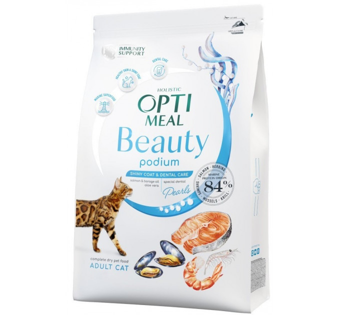Сухой корм Optimeal Beauty Podium для ухода за шерстью и зубами у взрослых котов 4кг