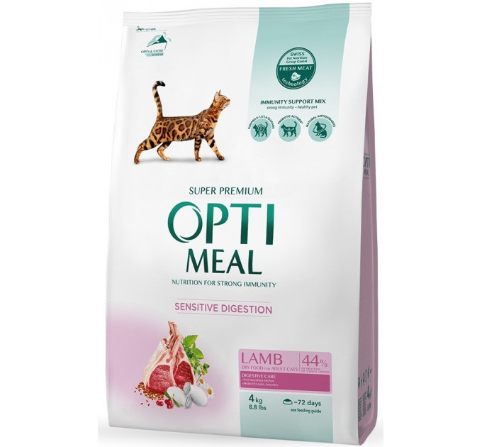 Сухой корм Optimeal Adult Cat Lamb Sensitive с ягненком для взрослых котов с чувствительным пищеварением 4кг