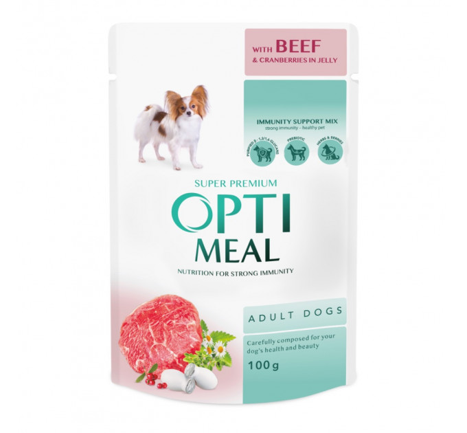 Вологий корм Optimeal з яловичиною та журавлиною у желе для дорослих собак 100г