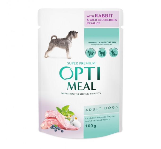 Влажный корм Optimeal с кроликом и черникой в соусе для взрослых собак 100г