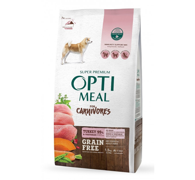 Беззерновой сухой корм Optimeal с индейкой и овощами для взрослых собак всех пород 1,5кг