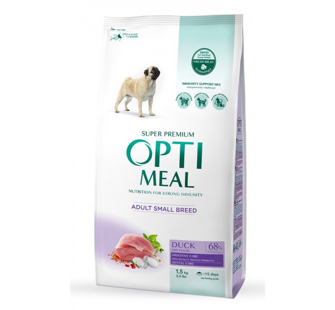 Сухой корм Optimeal с уткой для взрослых собак малых пород 1,5кг