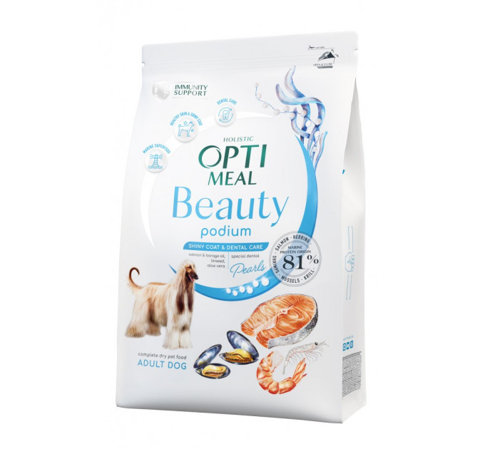 Сухой корм Optimeal Beauty Podium с морепродуктами по уходу за шерстью и зубами у взрослых собак всех пород 1,5кг