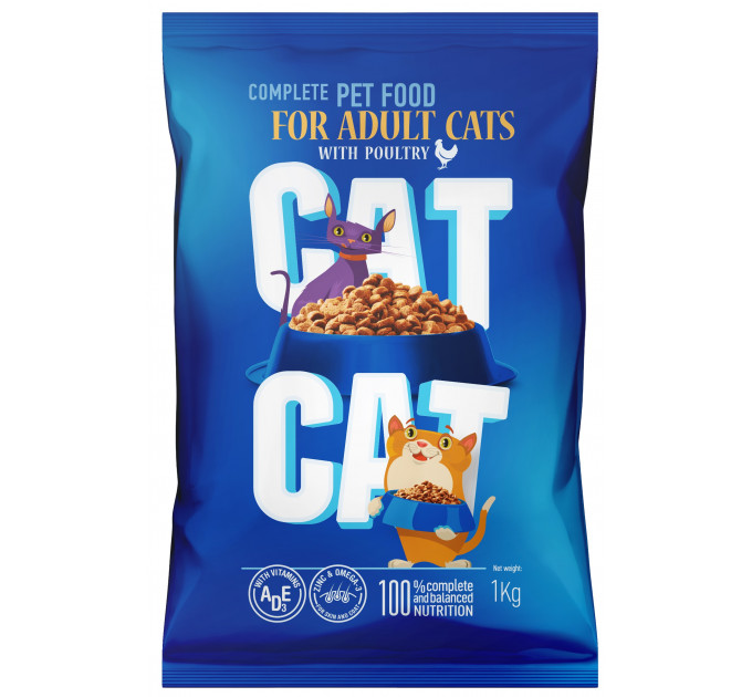Quattro Сat Cat корм для взрослых кошек с мясом птицы 1кг