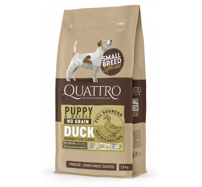 Корм Quattro з качкою для цуценят і собак, що годують дрібних порід (гіпоалергенний) 1,5кг