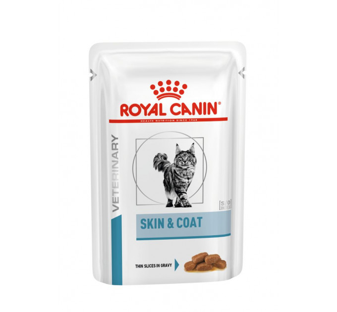 Паучі Royal Canin Skin & Coat при дерматозі та випаданні шерсті у кішок, шматочки в соусі 85г