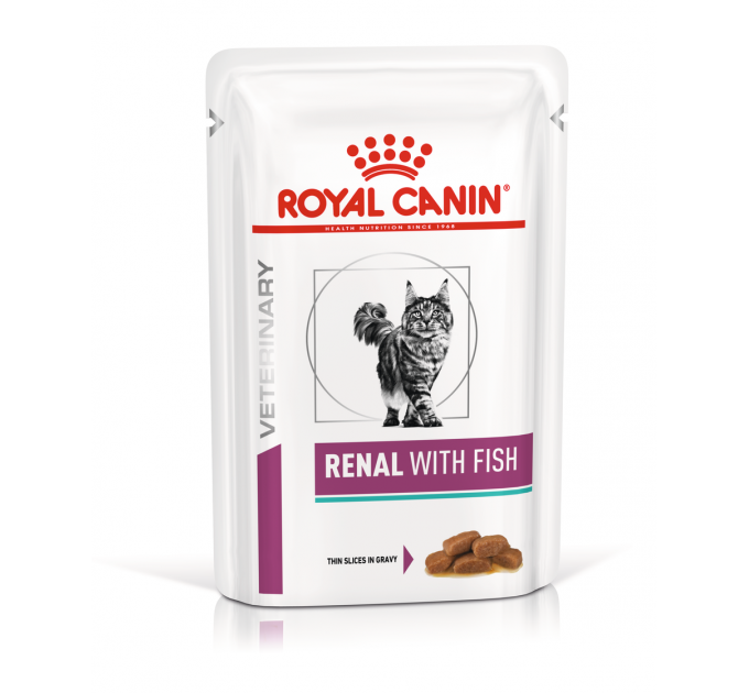 Паучи Royal Canin Renal при хронической почечной недостаточности у кошек с тунцом, кусочки в соусе 85г