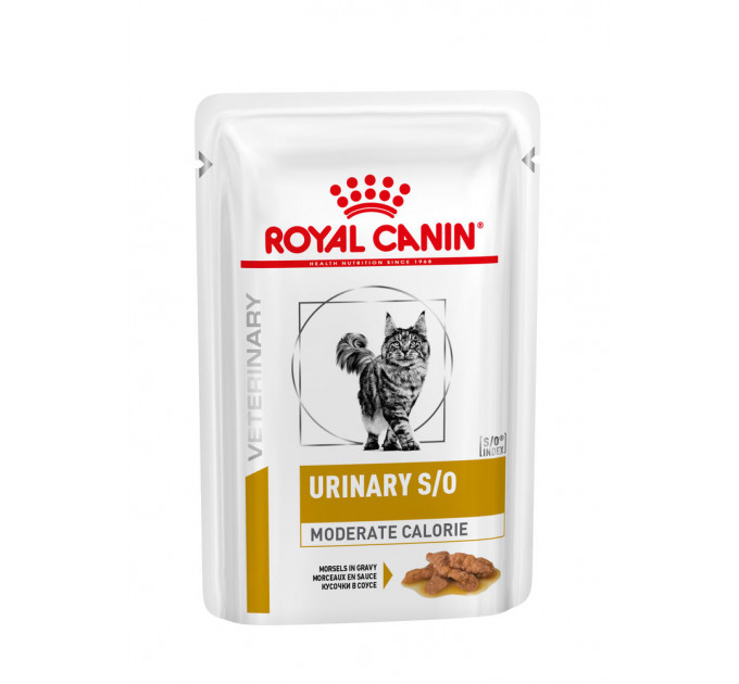 Паучі Royal Canin Urinary S/O Moderate Calorie при сечокам'яній хворобі у котів, шматочки в соусі 85г