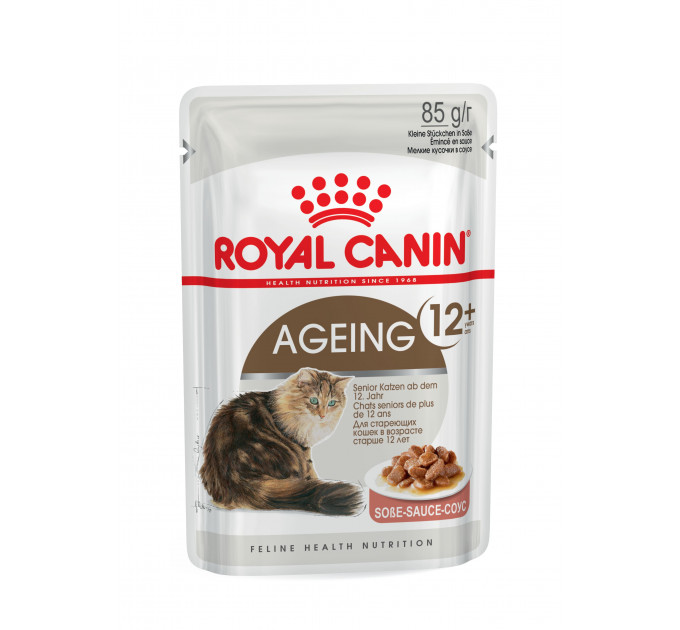 Паучі Royal Canin Ageing 12+ для кішок старше 12 років, шматочки в соусі 85г