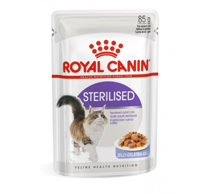 Паучі Royal Canin Sterilised Jelly для стерилізованих котів старше 12 місяців, шматочки в желе 85г