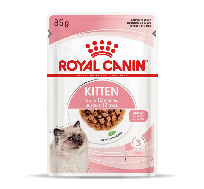 Паучі Royal Canin Kitten Instinctive для кошенят від 4 до 12 місяців, шматочки в соусі 85г