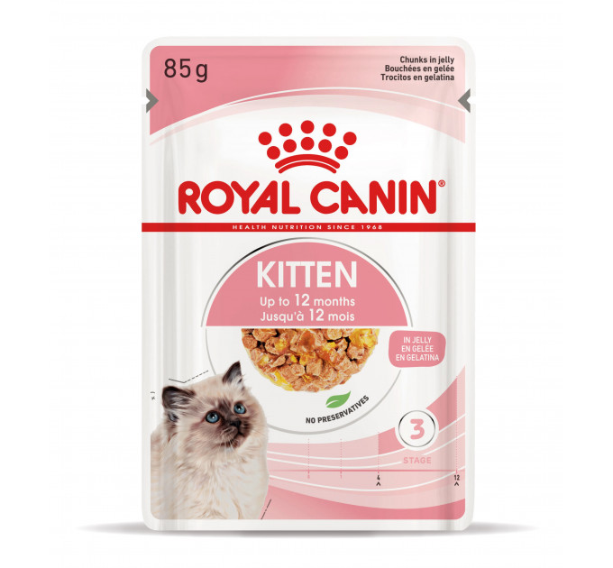 Паучи Royal Canin Kitten Instinctive для котят от 4 до 12 месяцев, кусочки в желе 85г.