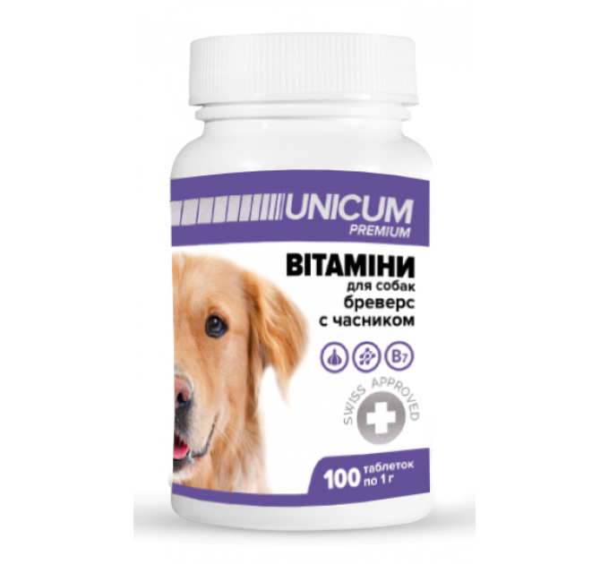 Unicum Premium Витамины для собак бреверс с чесноком, 100табл.