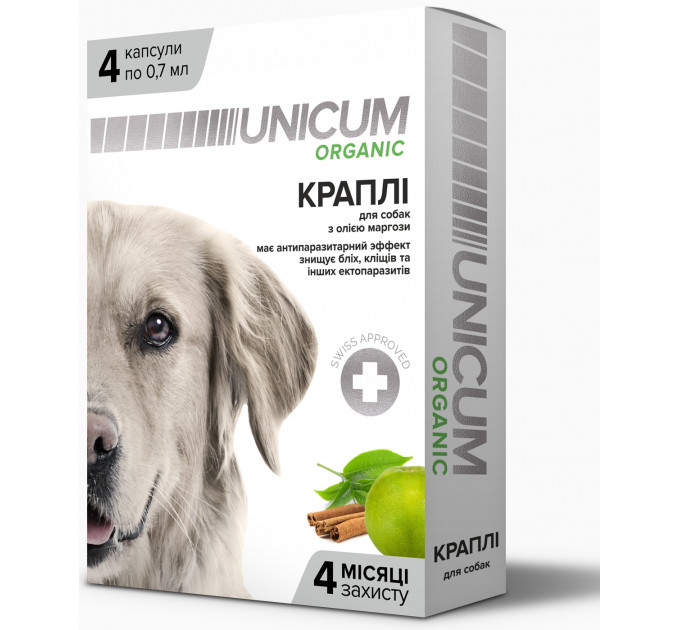 Unicum Organic - краплі для собак від бліх та кліщів на натуральній основі (упак.4шт.)