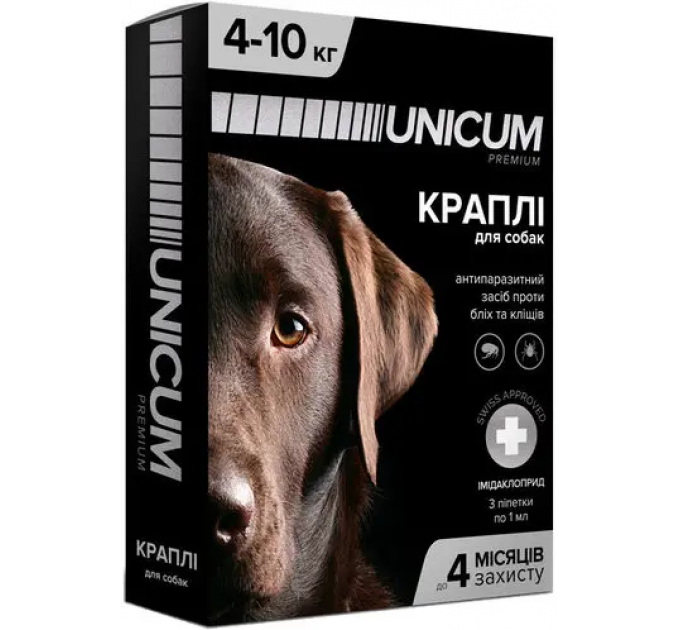 Unicum premium - капли для собак 4-10кг против блох и клещей на холку (упак.3шт.)